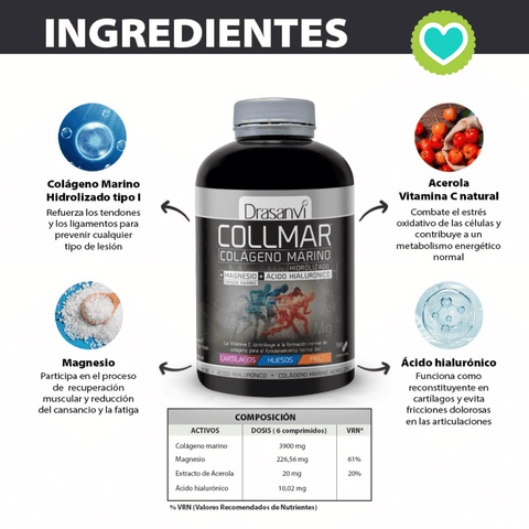 Image of Collmar Colágeno Marino + Magnesio + Ac. Hialurónico 180 comprimidos