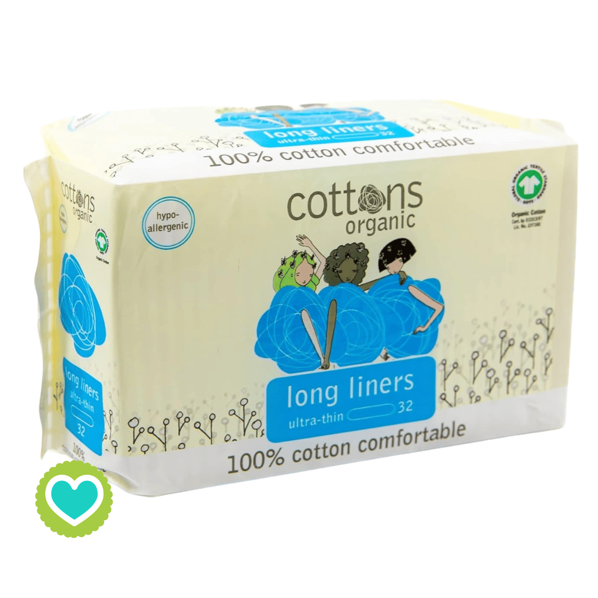 Salvaslips Largos 100% Algodón - Cottons Organic - 32 unidades