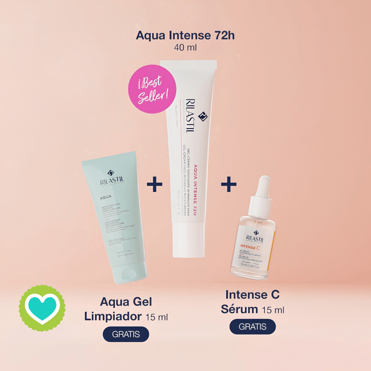Rilastil Pack Regalo Aqua Gel-Crema  Intense 72h 40ml + Aqua Limpiador Facial 15ml + Serum Intense C 15ml