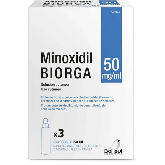 Biorga Minoxidil 50mg/ml Solución Cutánea 3 Frascos 60ml