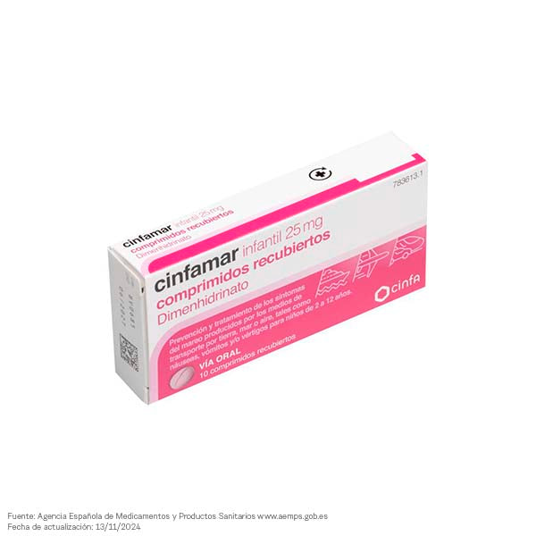 Cinfamar Infantil 25mg 4 Comprimidos