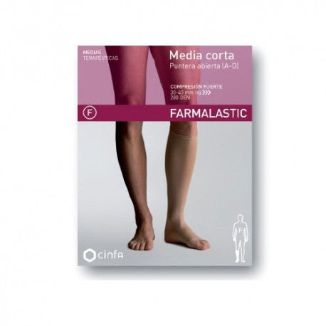 Farmalastic Media Corta Comprensión Fuerte Puntera Abierta Beige