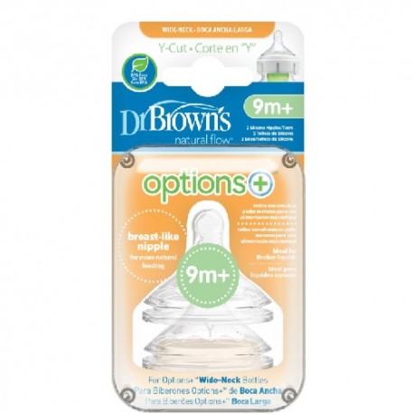 Dr. Brown's Tetina Options+ Corte en Y Bocha ancha +9m 2 unidades